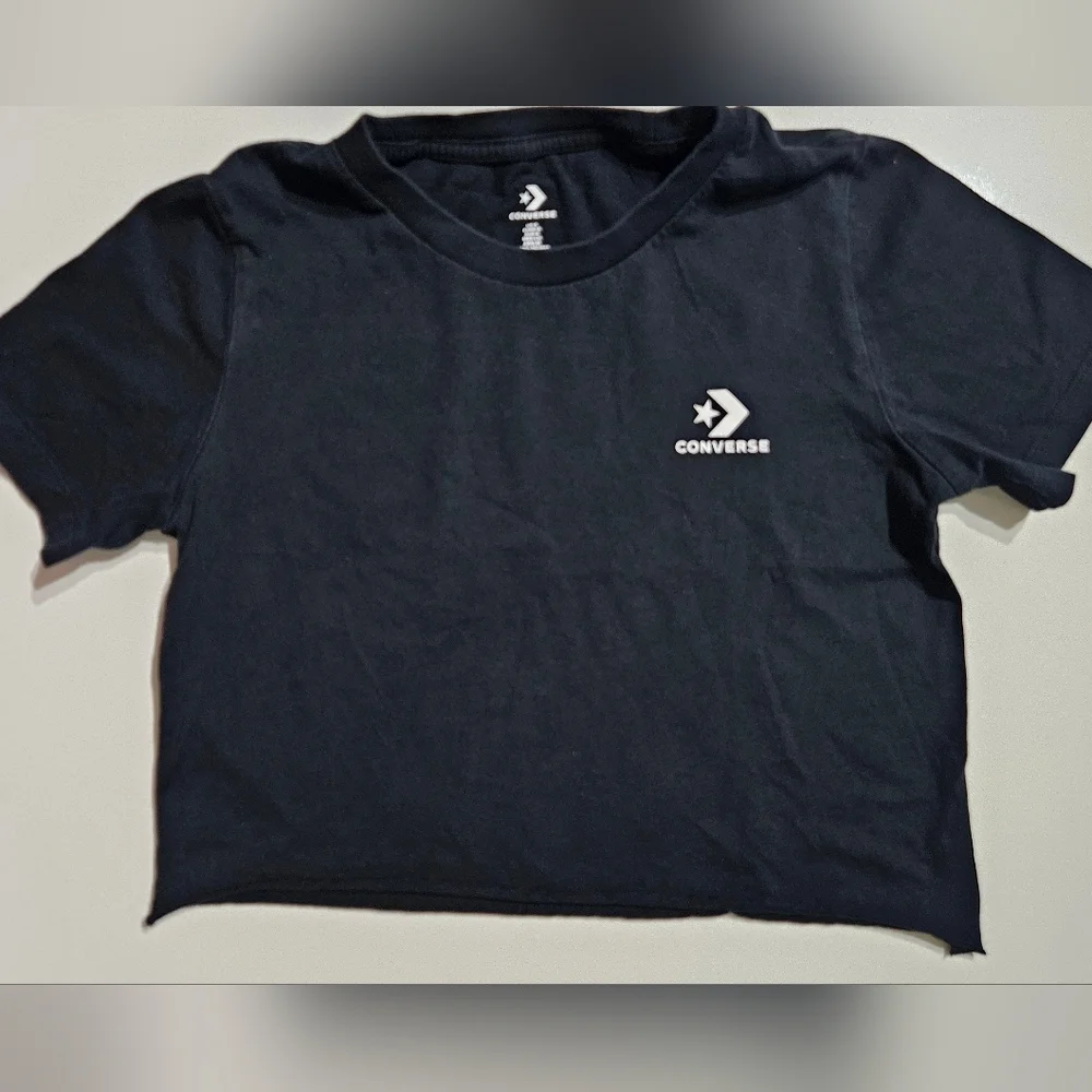 Converse Black Crop Tee with White Star Chevron Logo - Picture 2 of 7